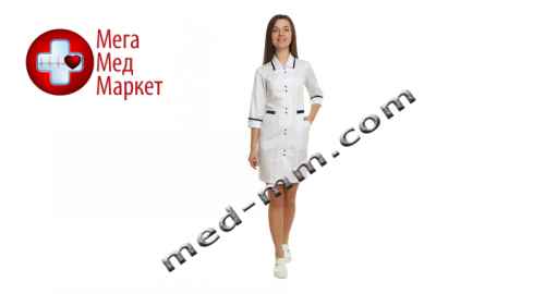 Купить Медицинский халат женский Оксфорд белый/синий №93 цена, характеристики, отзывы